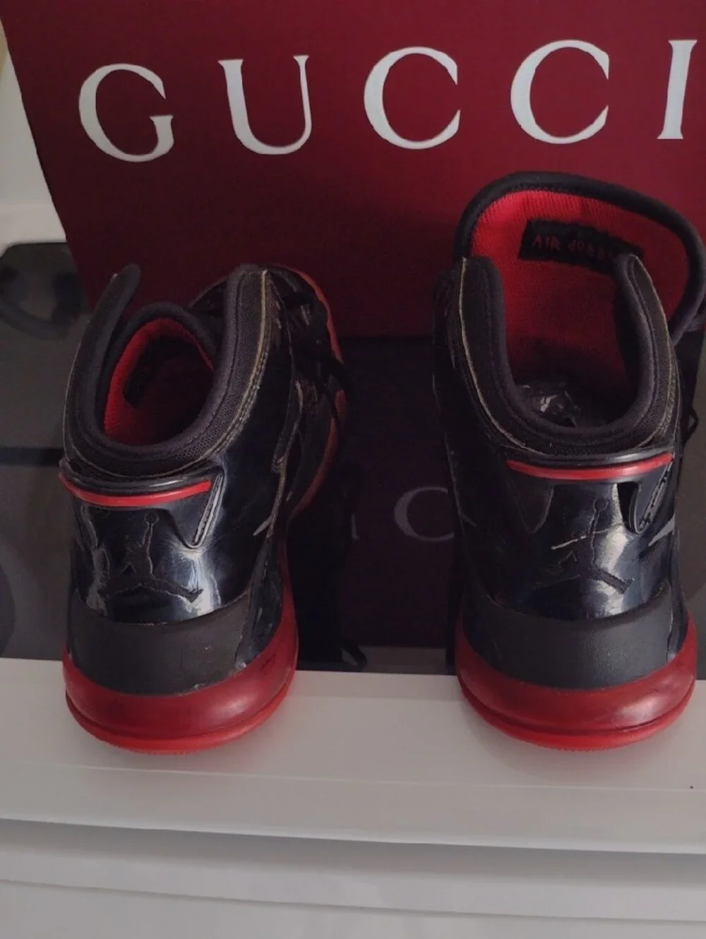 Jordan Kids Black and Red High-Top Sneakers